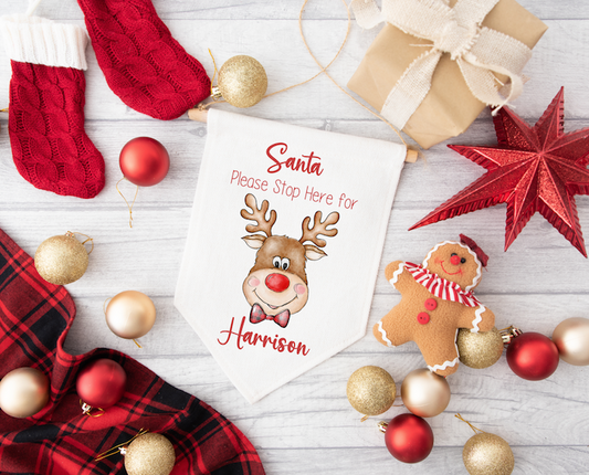Personalised "Santa Please Stop here" Fabric Pennant Sign - Design 12