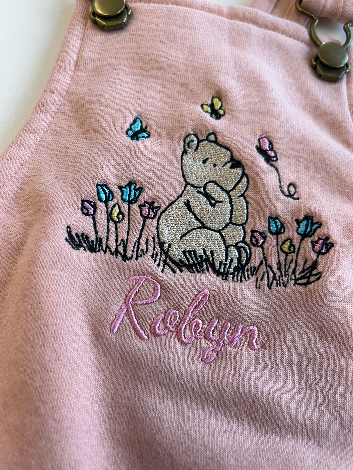 Winnie The Pooh embroidered Personalised Kids Dungaree Dress