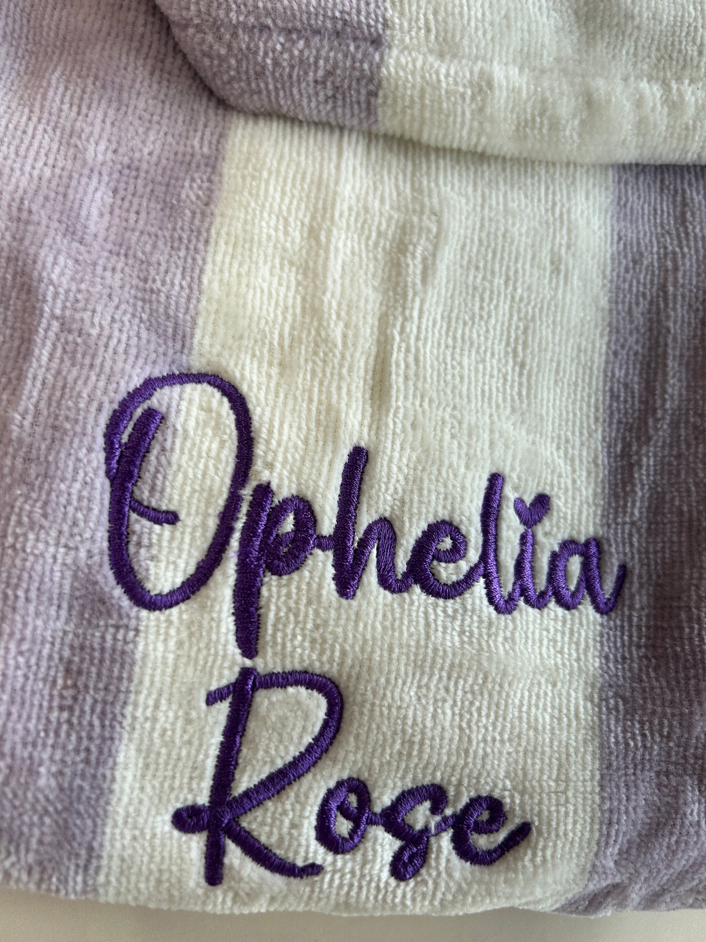 Lilac & White Stripe Kids’ Personalised Hooded Beach Poncho