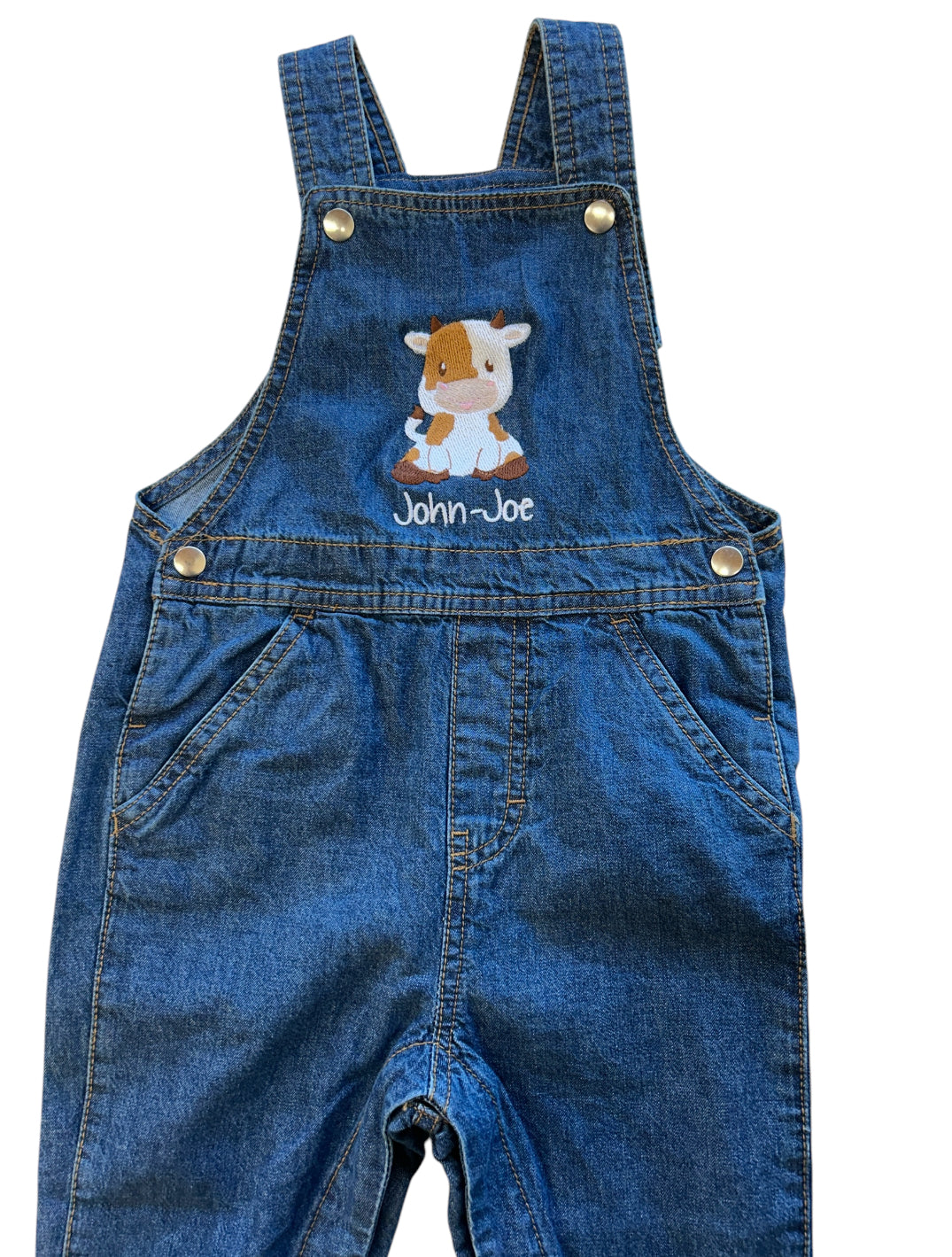 Kids Denim Dungarees Personalised Cow & Name design