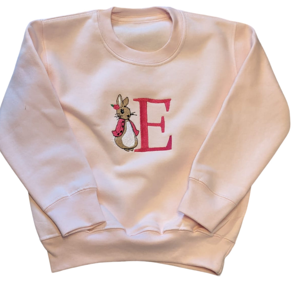 Pastel Colours Personalised Kids Jumper Initial & Rabbit - Various Colours