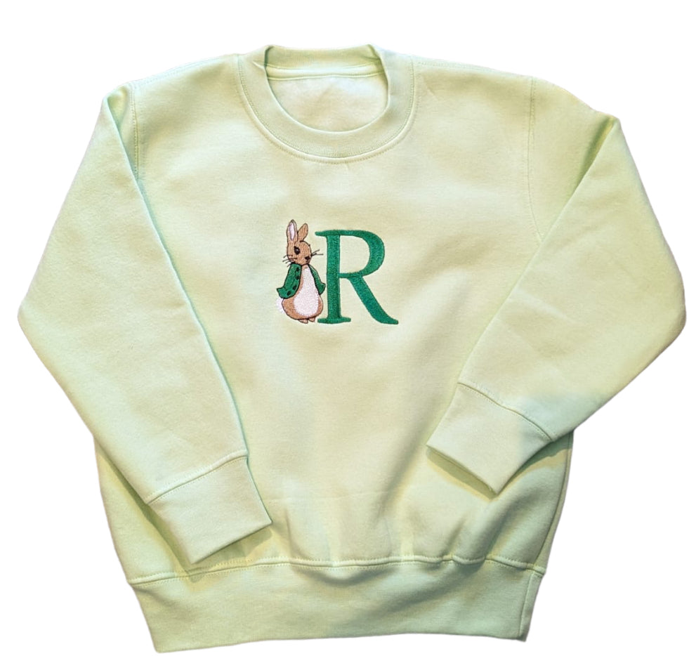 Pastel Colours Personalised Kids Jumper Initial & Rabbit - Various Colours