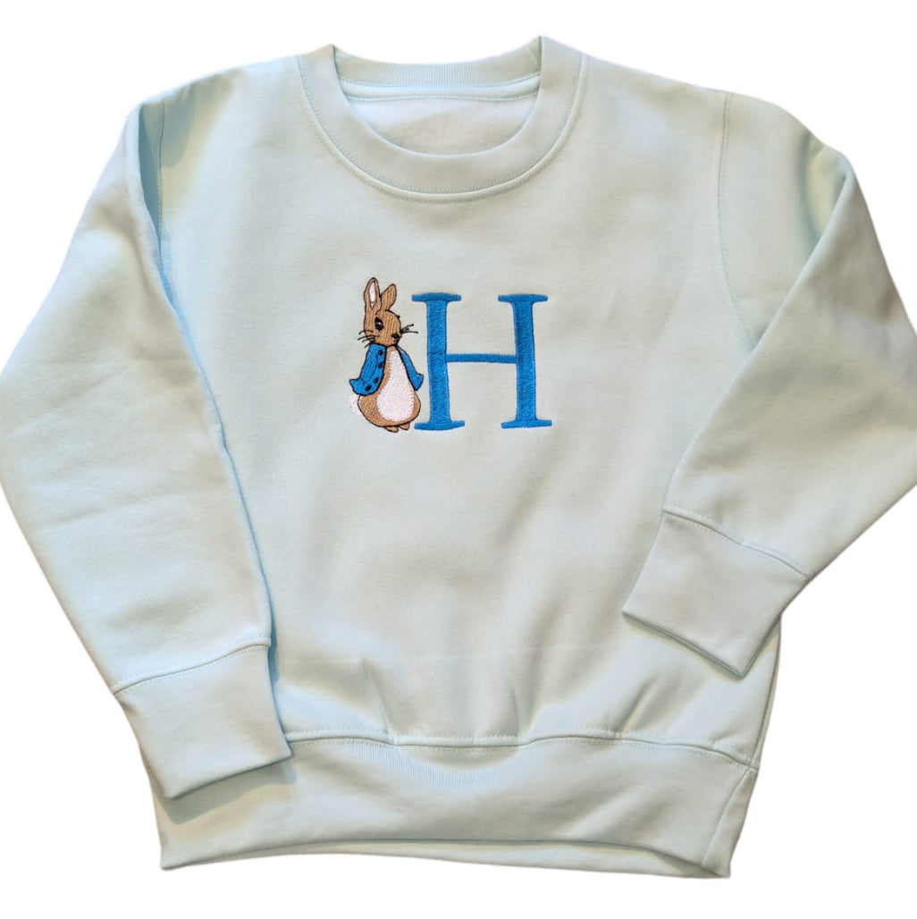 Pastel Colours Personalised Kids Jumper Initial & Rabbit - Various Colours