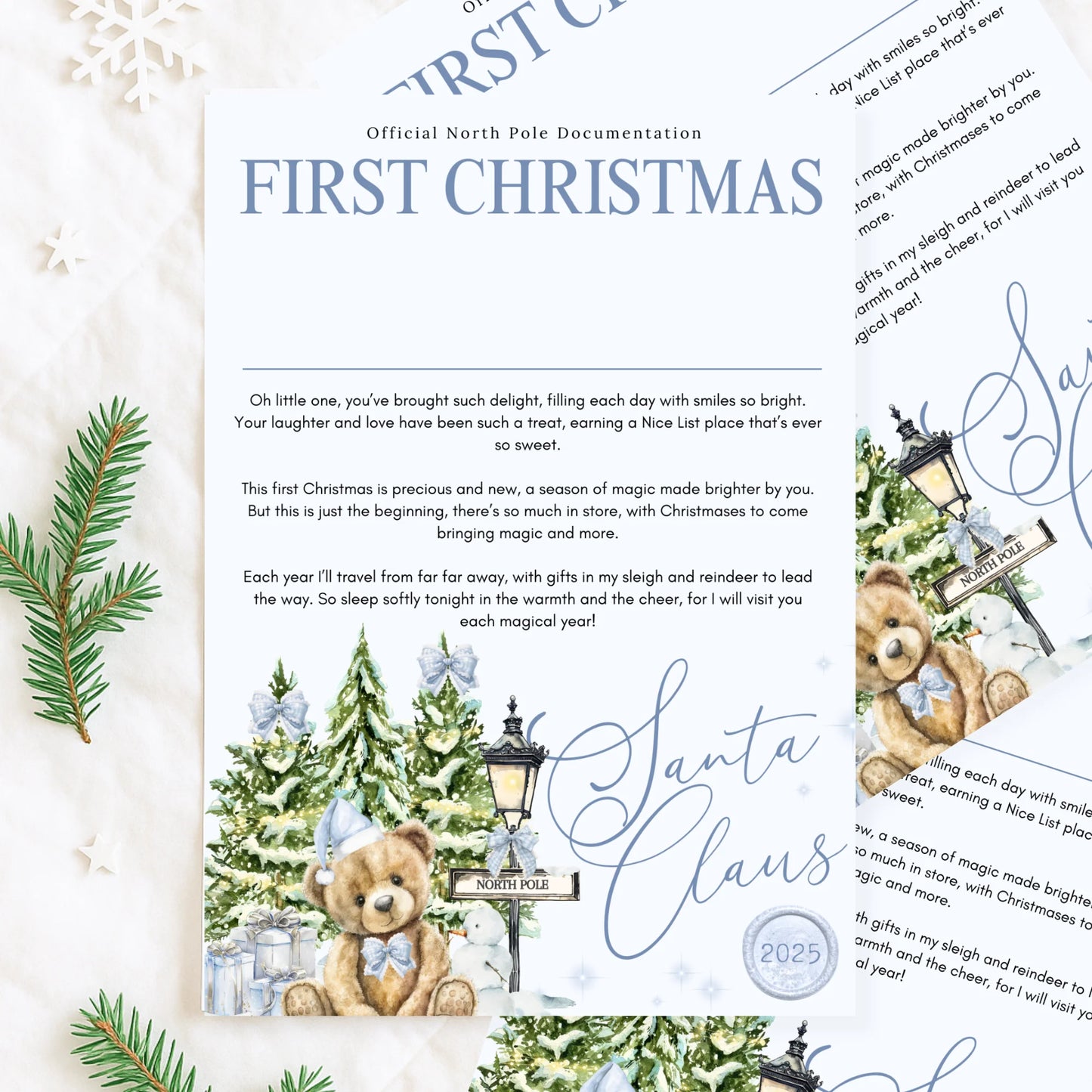 Official Nice List personalised kids First Christmas Santa letter Blue