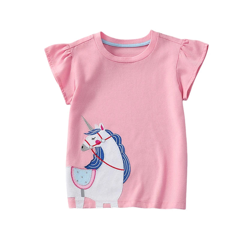 Pink Unicorn applique Girls T-Shirt - By From The Stork
