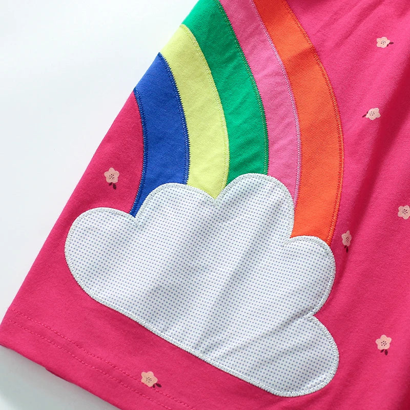 Pink Rainbows Applique kids dress - By From The Stork