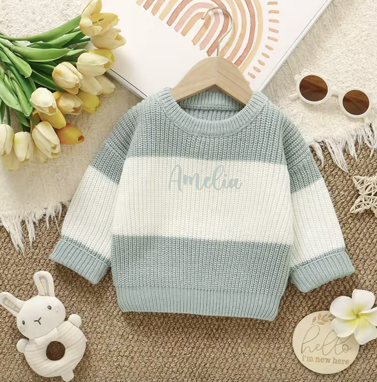 Stripe knitted personalised kids sweater