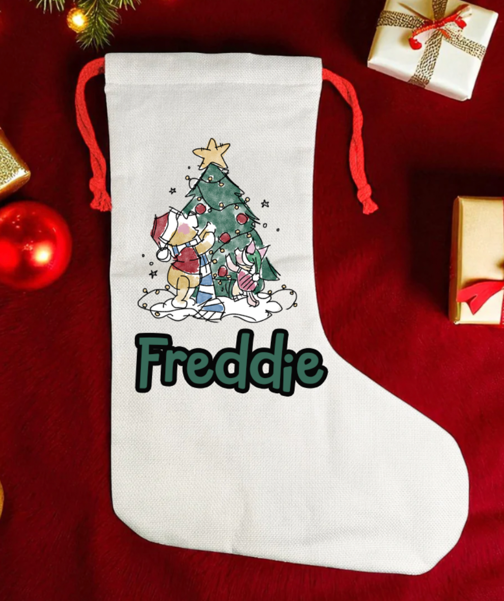 Winnie-the-Pooh Personalised kids canvas Christmas Stocking
