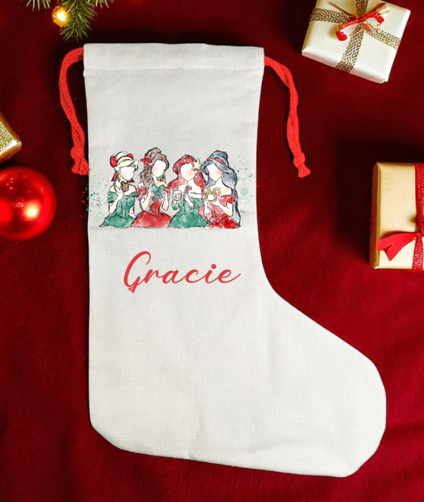 Princess Personalised kids canvas Christmas Stocking