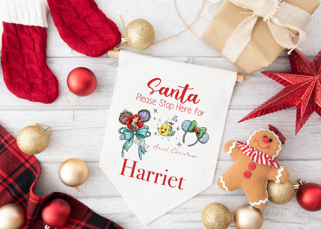 Ariel Personalised "Santa Please Stop here" Fabric Pennant Sign