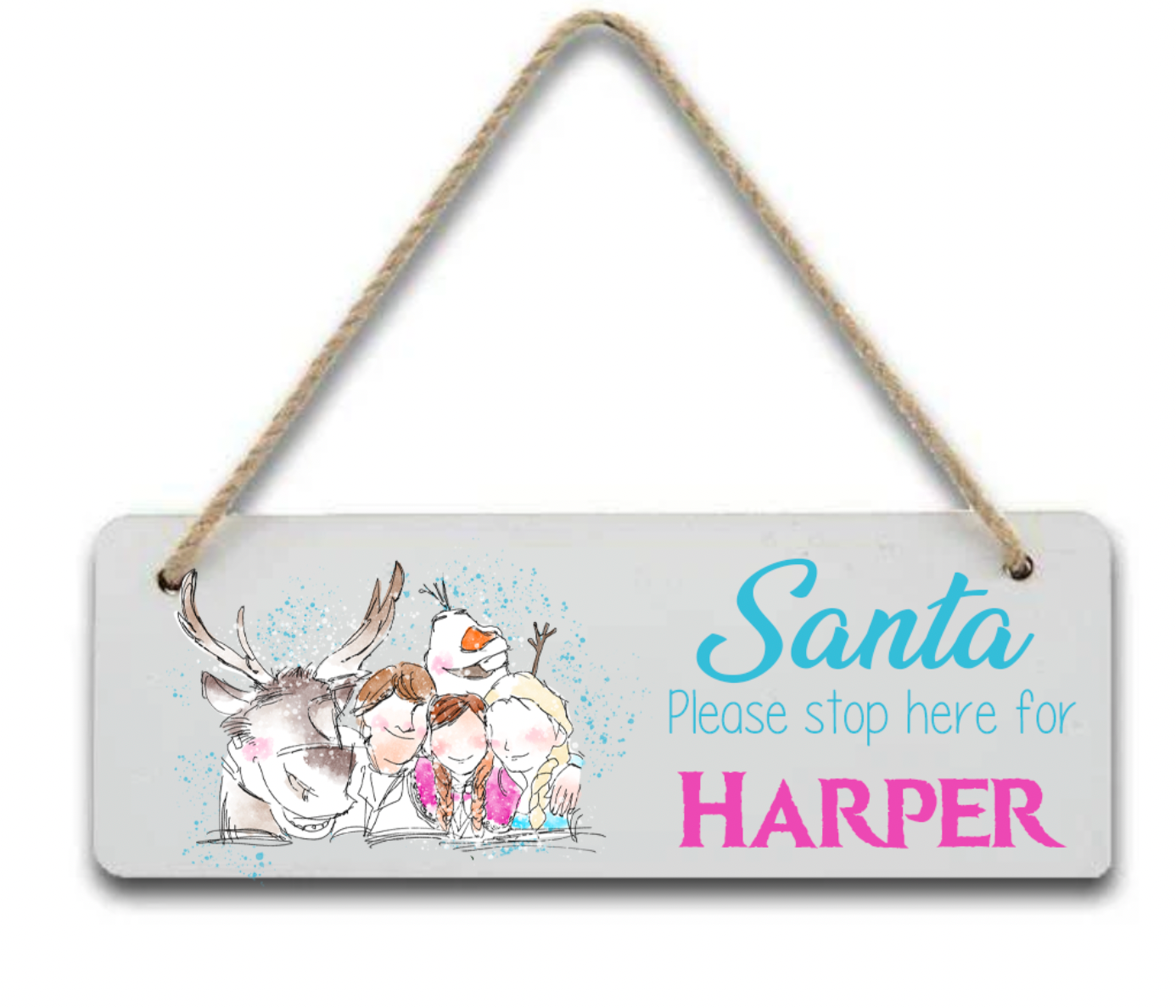 Frozen Personalised "Santa Please Stop here" door hanger Sign/Plaque