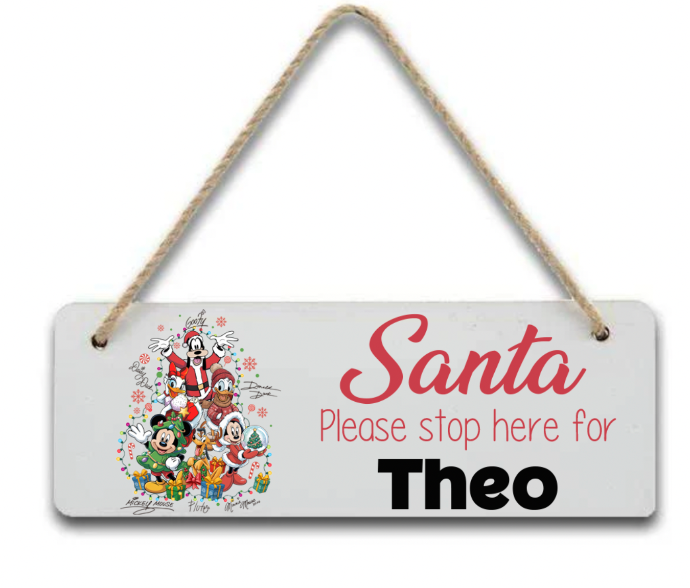 Mickey & Friends Personalised "Santa Please Stop here" door hanger Sign/Plaque