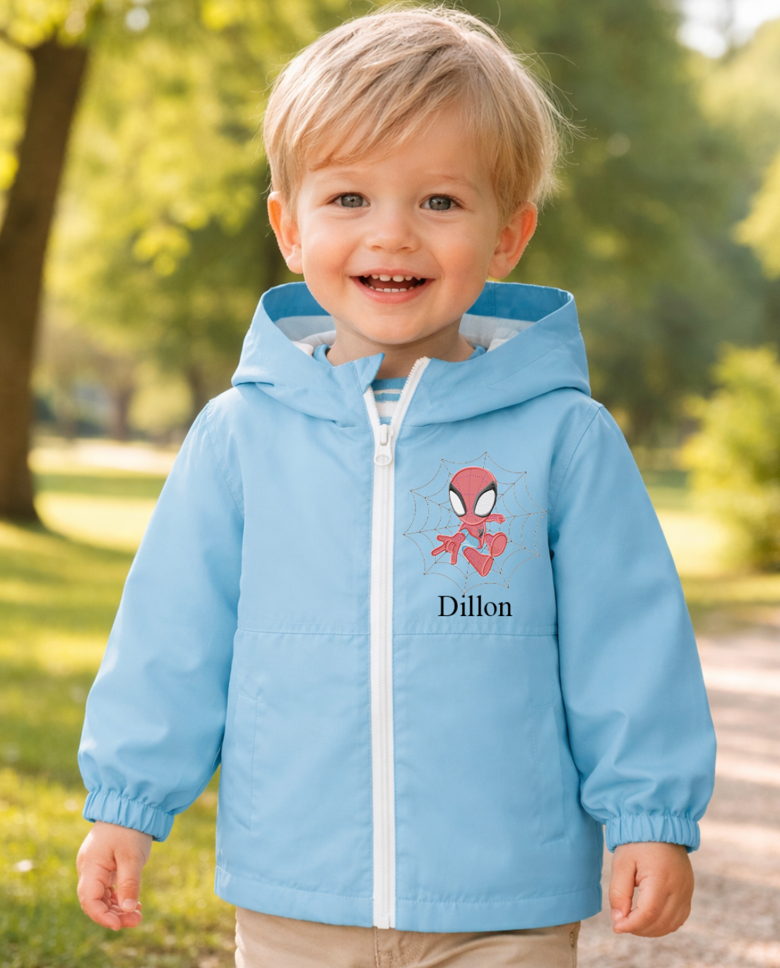 Baby/Toddler personalised Rain coat Blue Spidey design