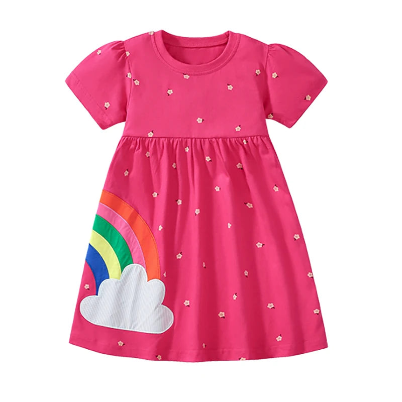 Pink Rainbows Applique kids dress - By From The Stork