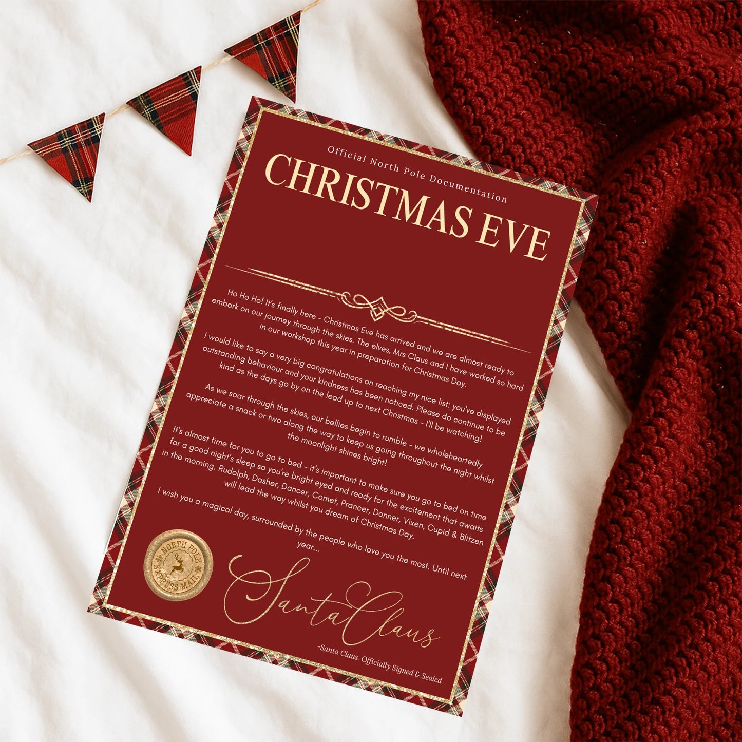 Red & Tartan Official Nice List personalised kids Christmas Santa letter