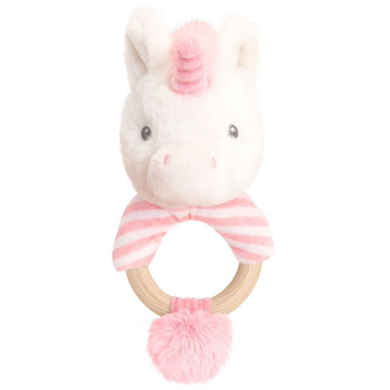 14CM KEELECO CUDDLE TWINKLE UNICORN RING RATTLE (100% RECYCLED)