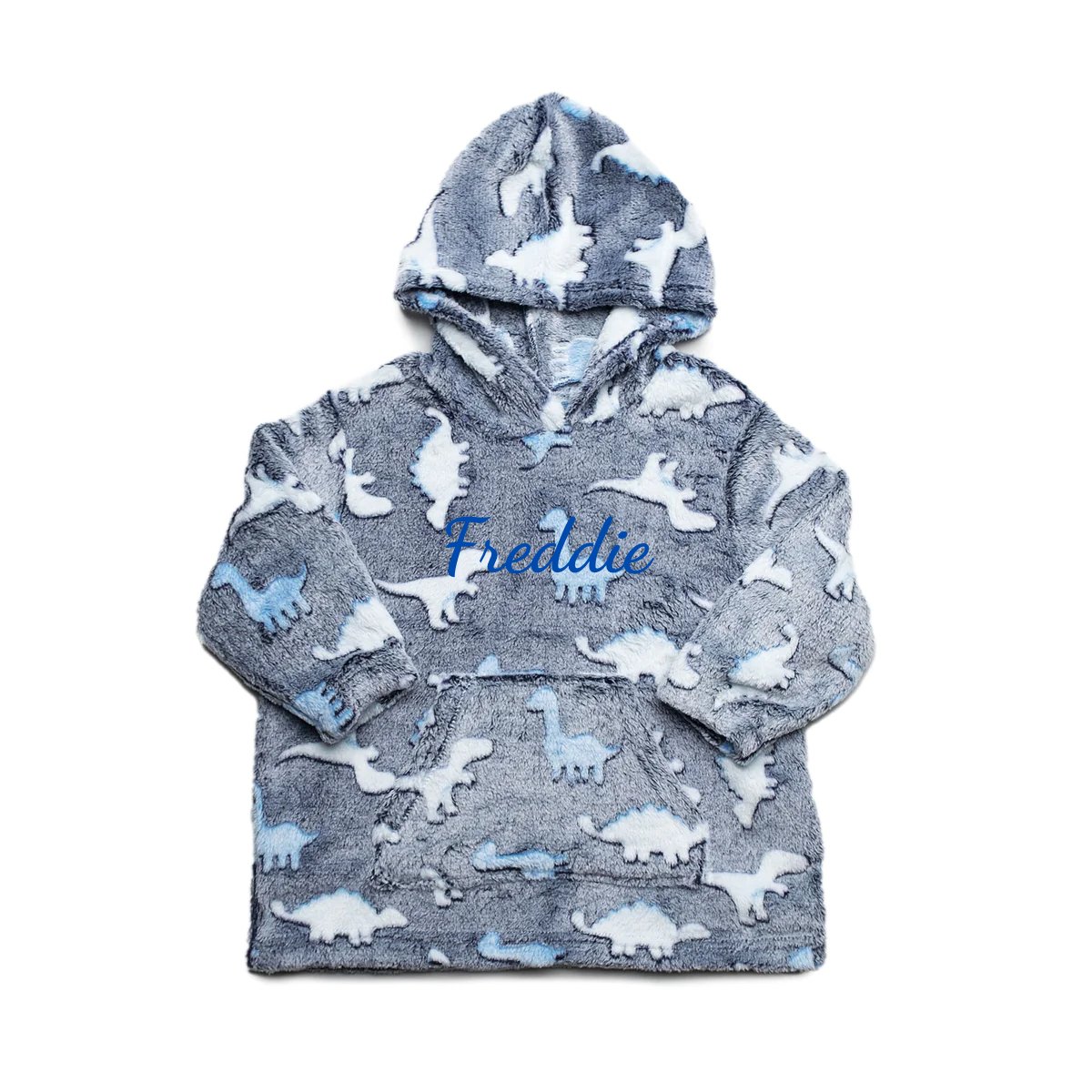 Blue Dinos Fluffy Personalised Hoodie