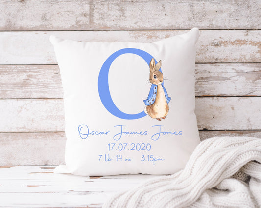 Blue Rabbit & Initial Cushion 40x40cm