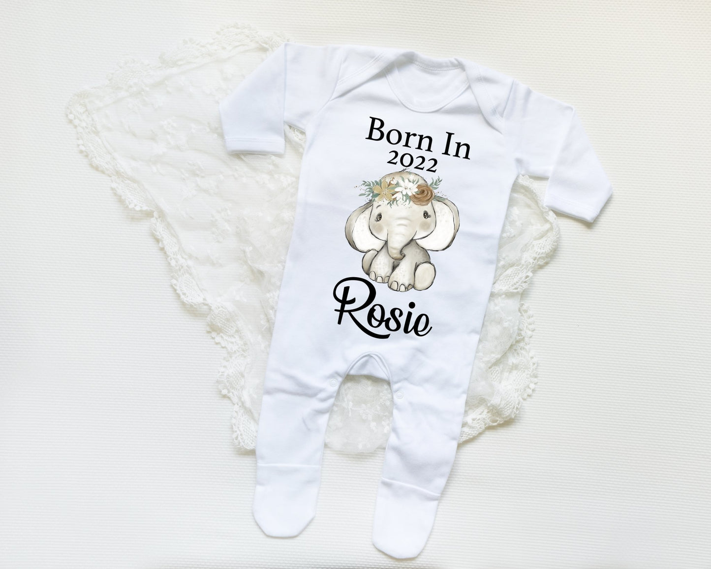 Born In 2022 Elephant Girl - Sleepsuit
