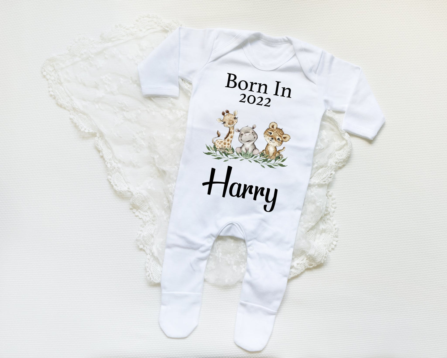 Born In 2022 Safari Boy - Sleepsuit