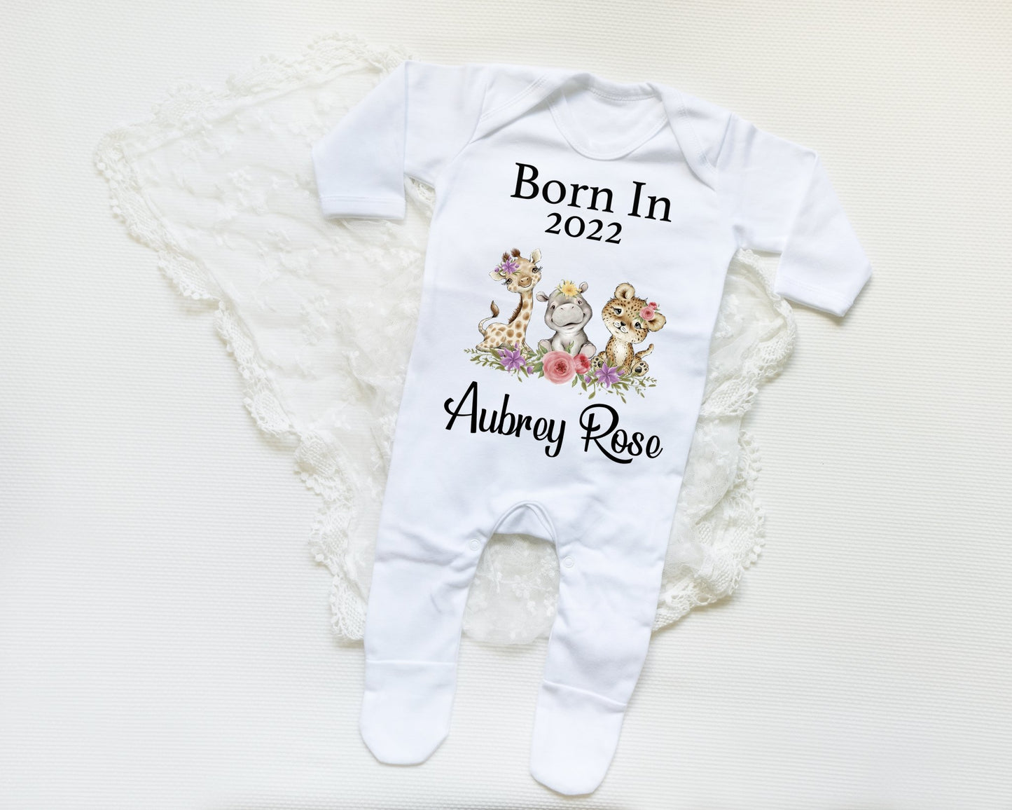 Born In 2022 Safari Girl - Sleepsuit
