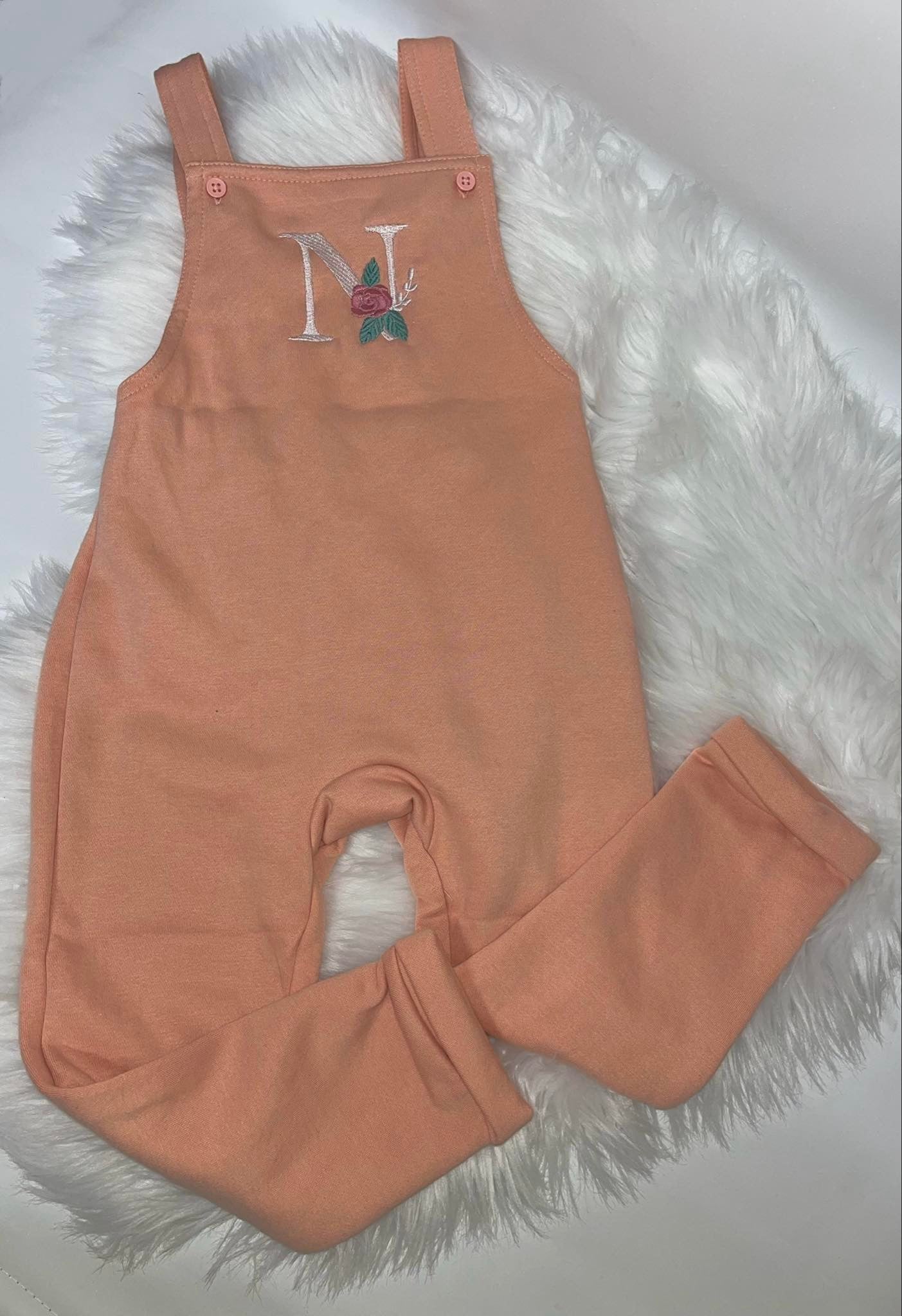 Floral initial personalised dungaree set - various colours
