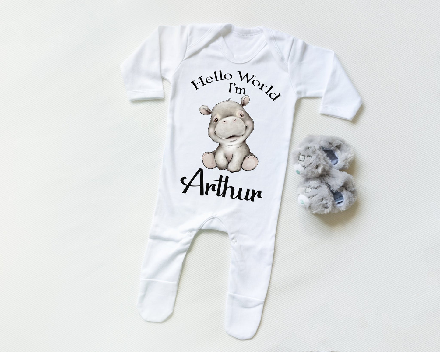Hello World Hippo Boy - Sleepsuit