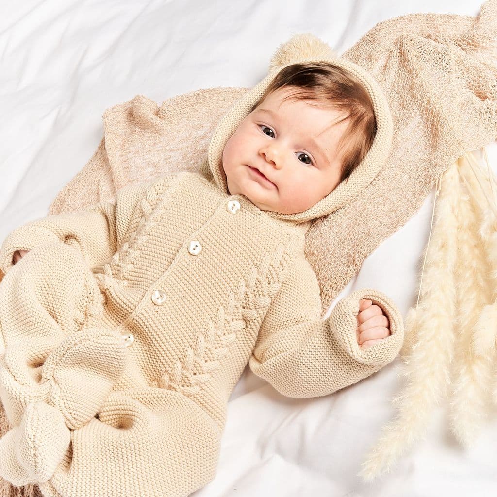 Hooded Knitted Pramsuit Taupe