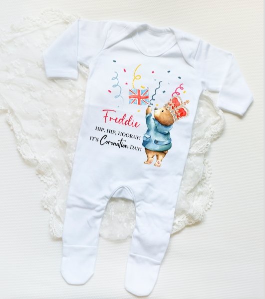 King Charles III Coronation Personalised Sleepsuit Bear Party