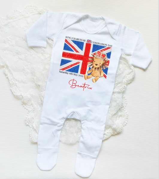 King Charles III Coronation Personalised Sleepsuit Flag
