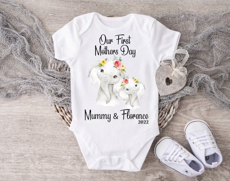 Mothers Day Elephant Baby Girl Vest or Sleepsuit