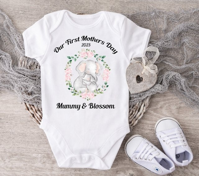 Mothers Day Elephants & Flowers Vest Or Sleepsuit