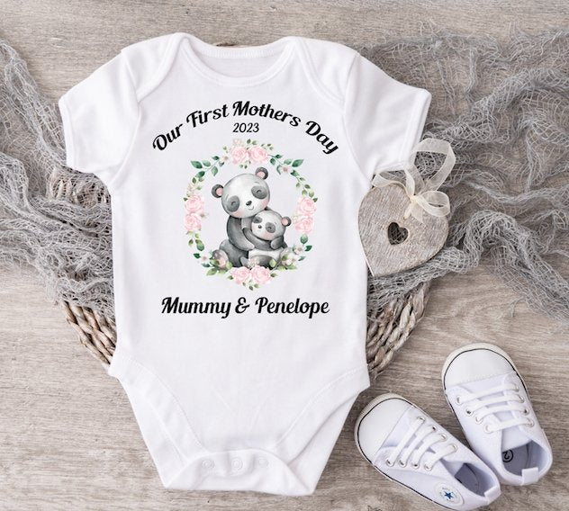 Mothers Day Pandas & Flowers Vest Or Sleepsuit