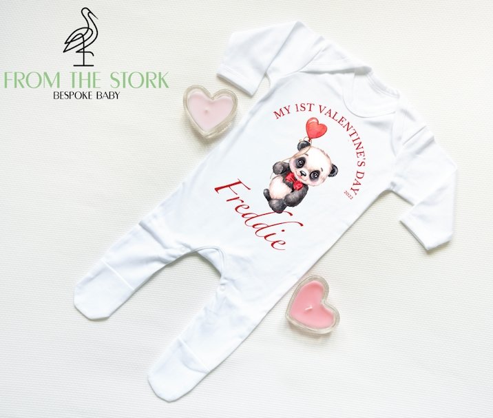 My First Valentines Panda Bow Sleepsuit