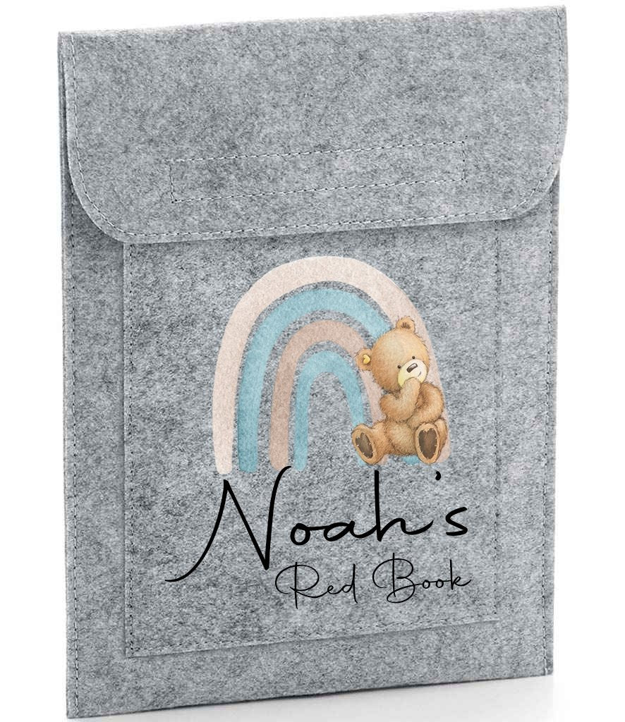 Personalised Child Health Record folder - Blue Rainbow & Teddy