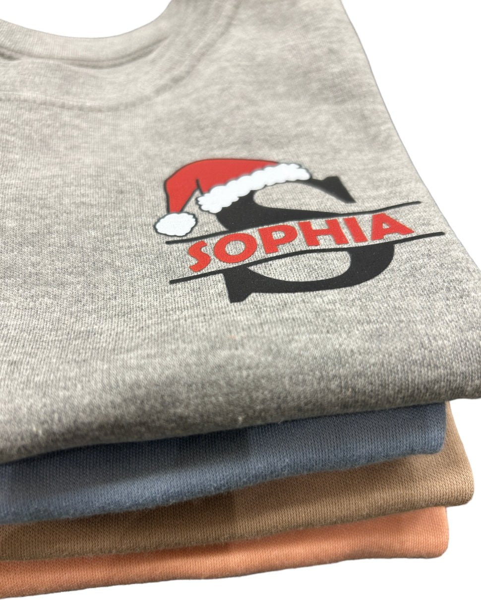 Split Initial Christmas Design Personalised T-Shirts - Different Colours