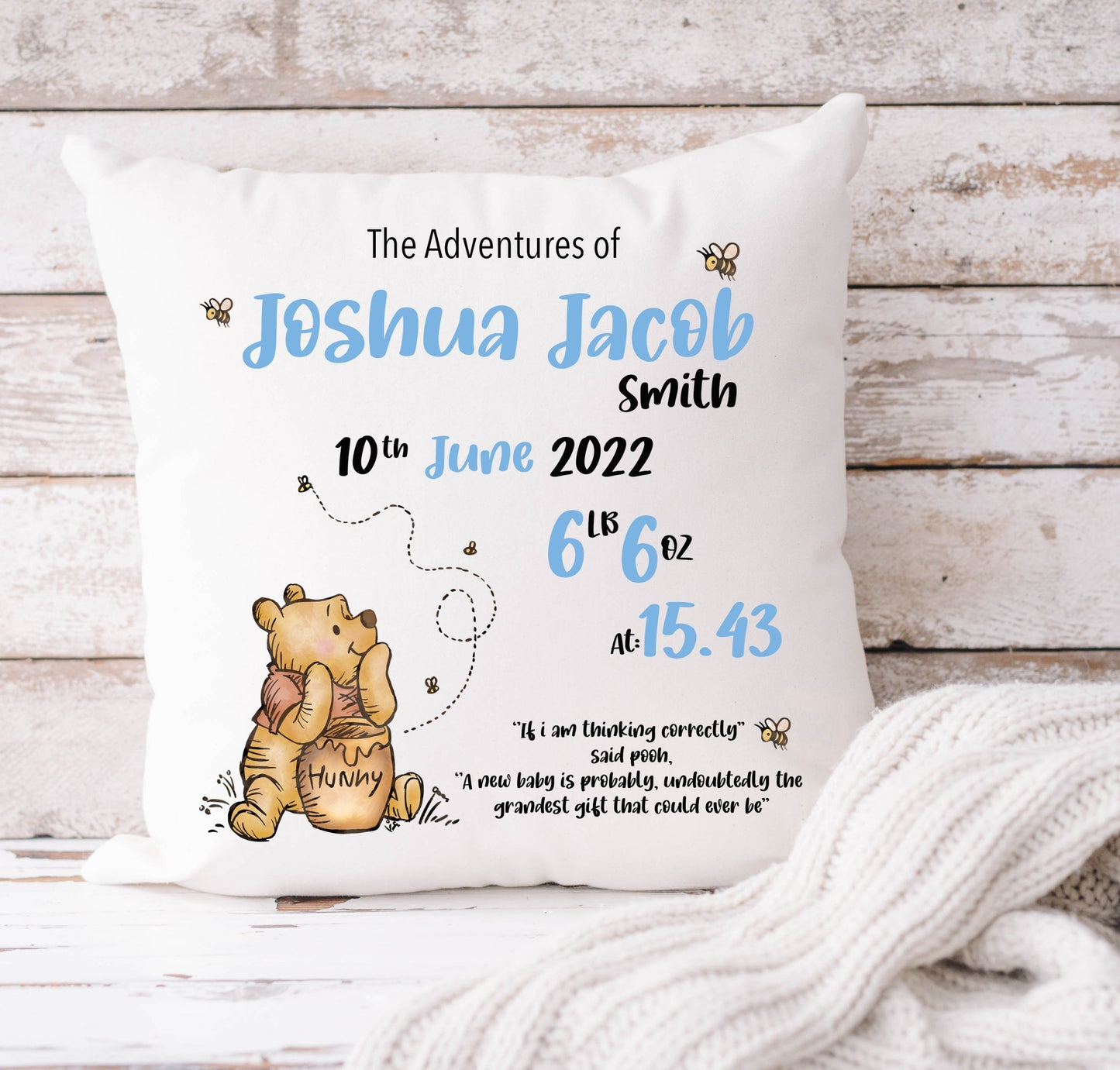 Winnie The Pooh Cushion 40x40cm - Blue