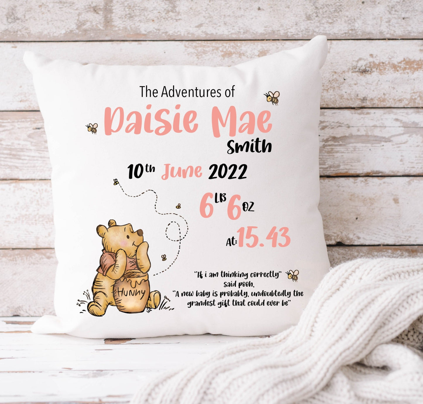 Winnie The Pooh Cushion 40x40cm - Pink