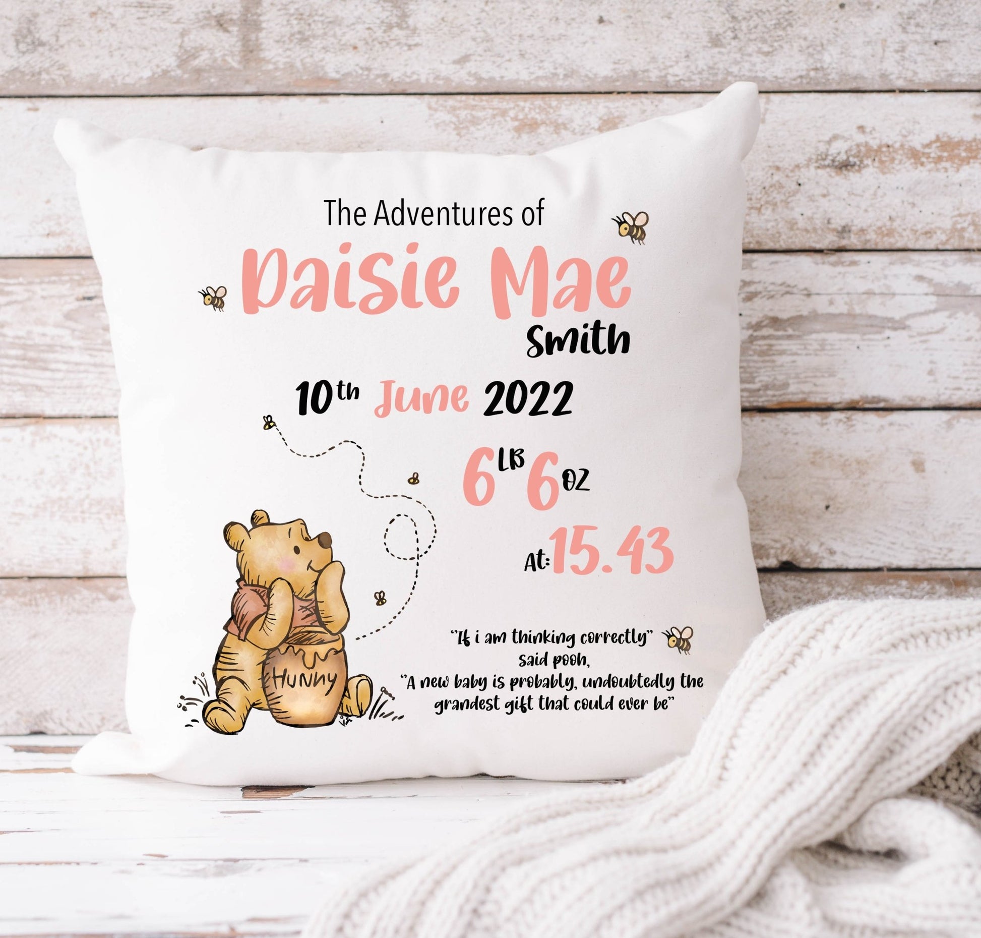 Winnie The Pooh Cushion 40x40cm - Pink