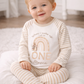 Taupe stripe personalised rabbit design birthday pyjamas