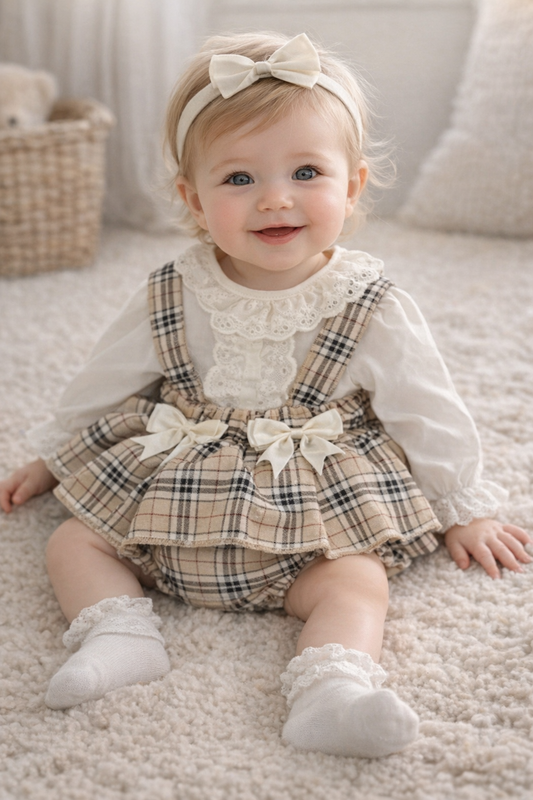 Baby Girls Spanish Tartan Set - Gold