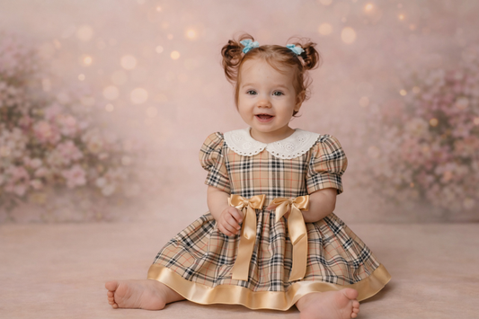 Baby Girls Spanish Tartan Dress - Gold