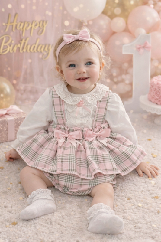 Baby Girls Spanish Tartan Set - Pink