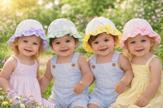 Baby Girls Frill  hat - Pink Lilc Yellow Lilac