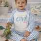 Dinosaurs When I Wake Up Personalised blue stripe Birthday Pyjamas Pjs