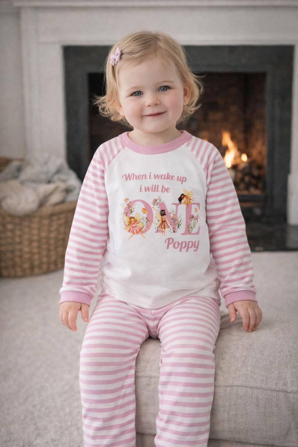 Fairy's When I Wake Up Personalised pink stripe Birthday Pyjamas Pjs