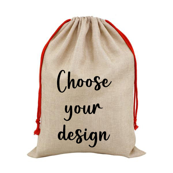 Faux Burlap personalised Christmas Gift present Bag/Sack Drawstring