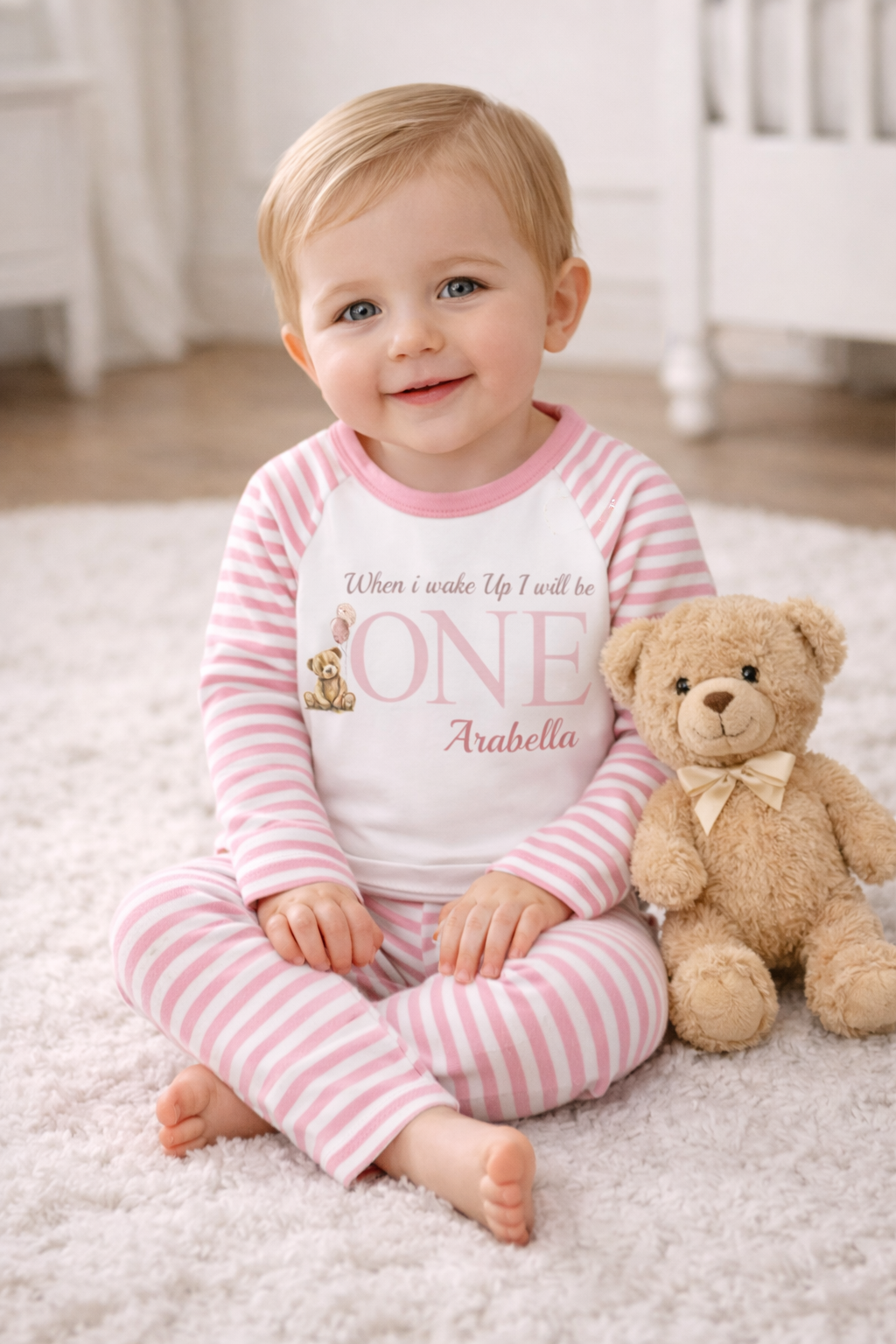When I Wake Up Personalised pink stripe Birthday Pyjamas Pjs