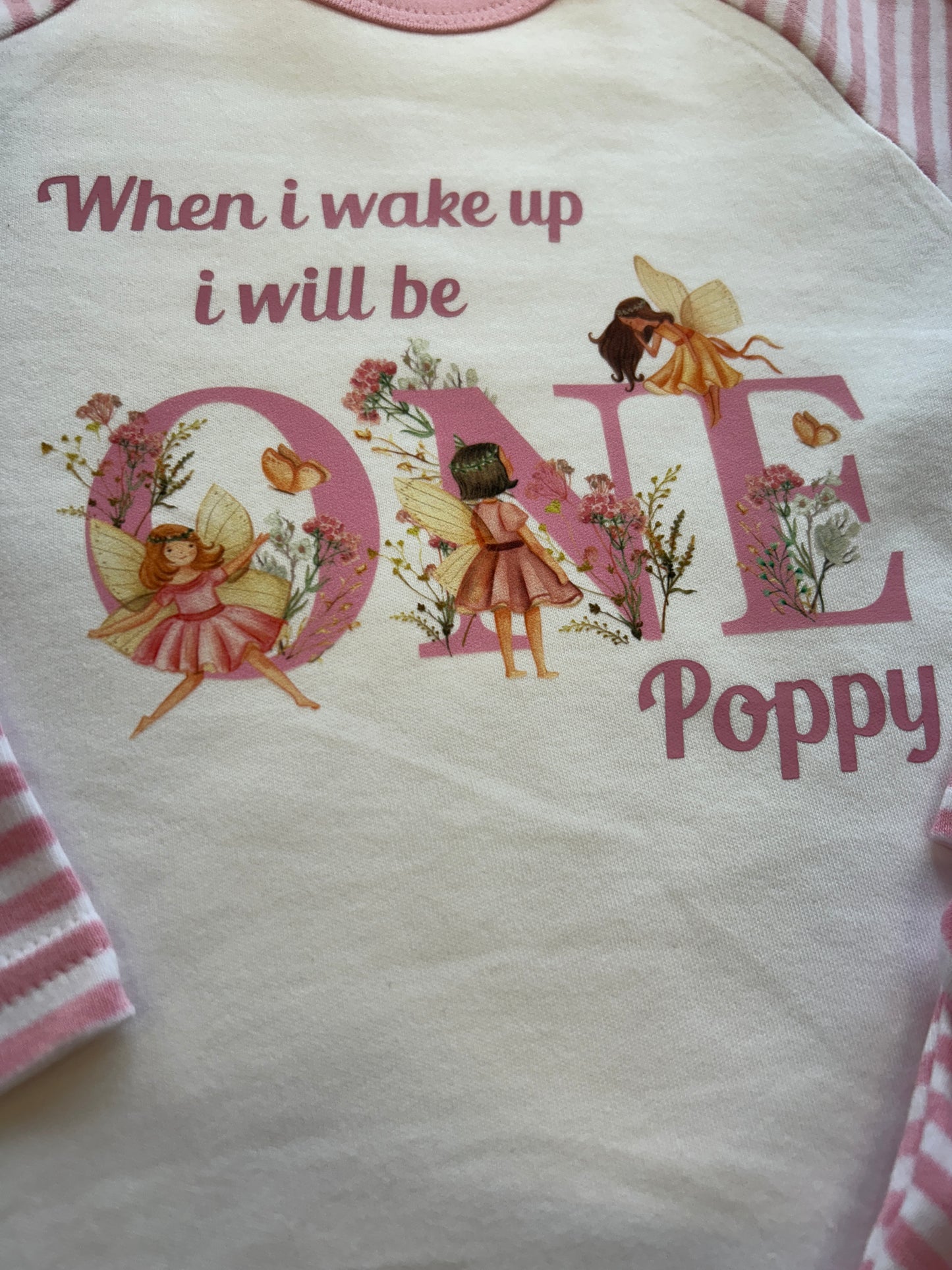 Fairy's When I Wake Up Personalised pink stripe Birthday Pyjamas Pjs
