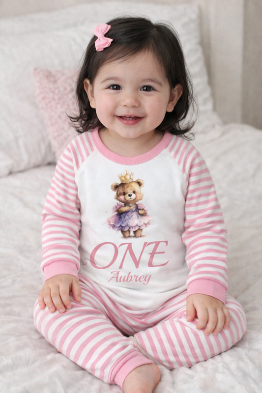 Ted & Crown When I Wake Up Personalised pink stripe Birthday Pyjamas Pjs